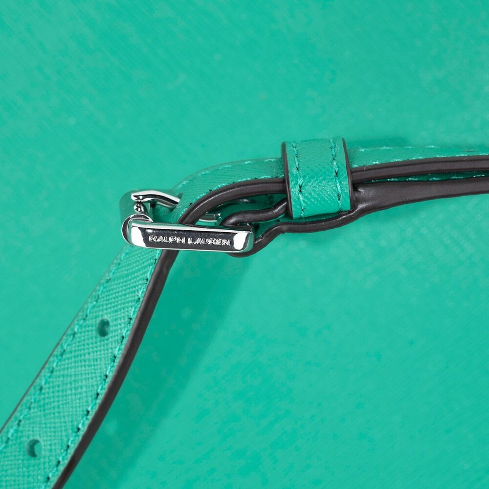 NWOT Lauren Ralph Lauren Large Hanna Satchel Crosshatch Leather Emerald Green - Picture 7 of 12